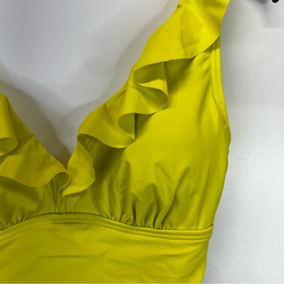 DKNY Ruffle Plunge Underwire Tummy Control One Piece swimsuit yellow - S - Picture 4 of 12